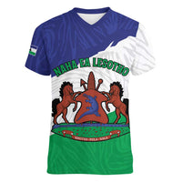 Personalised Lesotho Women V-Neck T-Shirt Coat Of Arms With Map