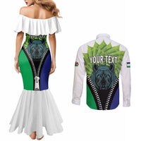 Personalised Lesotho Black Rhinoceros Couples Matching Mermaid Dress and Long Sleeve Button Shirt With Aloe Polyphylla