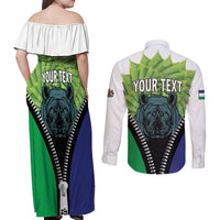 Personalised Lesotho Black Rhinoceros Couples Matching Off Shoulder Maxi Dress and Long Sleeve Button Shirt With Aloe Polyphylla