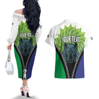 Personalised Lesotho Black Rhinoceros Couples Matching Off The Shoulder Long Sleeve Dress and Hawaiian Shirt With Aloe Polyphylla