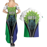 Personalised Lesotho Black Rhinoceros Couples Matching Summer Maxi Dress and Hawaiian Shirt With Aloe Polyphylla