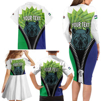 Personalised Lesotho Black Rhinoceros Family Matching Long Sleeve Bodycon Dress and Hawaiian Shirt With Aloe Polyphylla