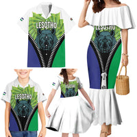 Personalised Lesotho Black Rhinoceros Family Matching Mermaid Dress and Hawaiian Shirt With Aloe Polyphylla