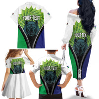 Personalised Lesotho Black Rhinoceros Family Matching Off The Shoulder Long Sleeve Dress and Hawaiian Shirt With Aloe Polyphylla