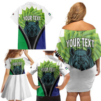 Personalised Lesotho Black Rhinoceros Family Matching Off Shoulder Short Dress and Hawaiian Shirt With Aloe Polyphylla