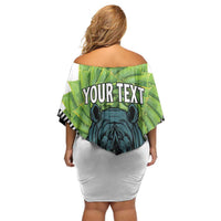 Personalised Lesotho Black Rhinoceros Family Matching Off Shoulder Short Dress and Hawaiian Shirt With Aloe Polyphylla