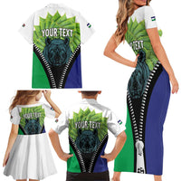 Personalised Lesotho Black Rhinoceros Family Matching Short Sleeve Bodycon Dress and Hawaiian Shirt With Aloe Polyphylla