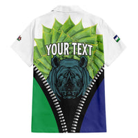Personalised Lesotho Black Rhinoceros Family Matching Short Sleeve Bodycon Dress and Hawaiian Shirt With Aloe Polyphylla