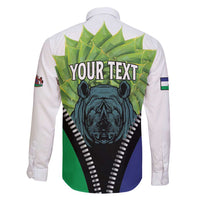 Personalised Lesotho Black Rhinoceros Family Matching Short Sleeve Bodycon Dress and Hawaiian Shirt With Aloe Polyphylla