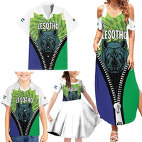 Personalised Lesotho Black Rhinoceros Family Matching Summer Maxi Dress and Hawaiian Shirt With Aloe Polyphylla