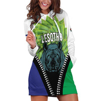 Personalised Lesotho Black Rhinoceros Hoodie Dress With Aloe Polyphylla