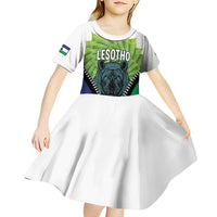 Personalised Lesotho Black Rhinoceros Kid Short Sleeve Dress With Aloe Polyphylla