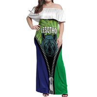 Personalised Lesotho Black Rhinoceros Off Shoulder Maxi Dress With Aloe Polyphylla