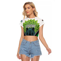 Personalised Lesotho Black Rhinoceros Raglan Cropped T Shirt With Aloe Polyphylla