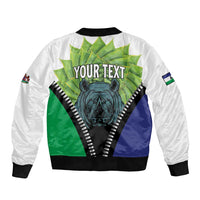 Personalised Lesotho Black Rhinoceros Sleeve Zip Bomber Jacket With Aloe Polyphylla