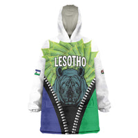 Personalised Lesotho Black Rhinoceros Wearable Blanket Hoodie With Aloe Polyphylla