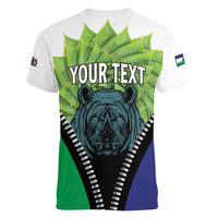 Personalised Lesotho Black Rhinoceros Women V-Neck T-Shirt With Aloe Polyphylla