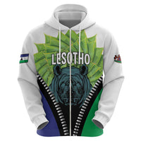 Personalised Lesotho Black Rhinoceros Zip Hoodie With Aloe Polyphylla