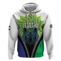 Personalised Lesotho Black Rhinoceros Zip Hoodie With Aloe Polyphylla