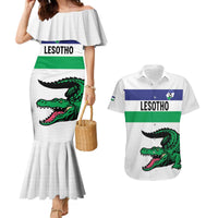 Custom Lesotho Football Couples Matching Mermaid Dress and Hawaiian Shirt Likuena For Victory