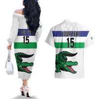 Custom Lesotho Football Couples Matching Off The Shoulder Long Sleeve Dress and Hawaiian Shirt Likuena For Victory