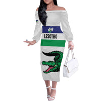 Custom Lesotho Football Family Matching Off The Shoulder Long Sleeve Dress and Hawaiian Shirt Likuena For Victory