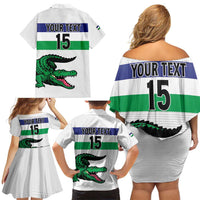 Custom Lesotho Football Family Matching Off Shoulder Short Dress and Hawaiian Shirt Likuena For Victory