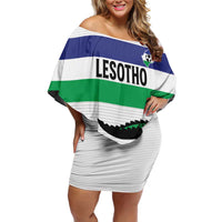 Custom Lesotho Football Family Matching Off Shoulder Short Dress and Hawaiian Shirt Likuena For Victory