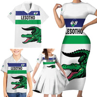 Custom Lesotho Football Family Matching Short Sleeve Bodycon Dress and Hawaiian Shirt Likuena For Victory