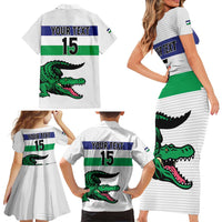 Custom Lesotho Football Family Matching Short Sleeve Bodycon Dress and Hawaiian Shirt Likuena For Victory