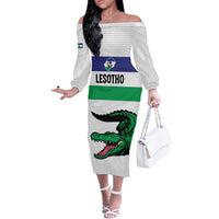 Custom Lesotho Football Off The Shoulder Long Sleeve Dress Likuena For Victory