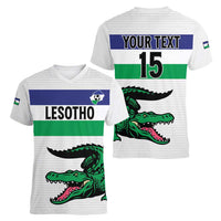 Custom Lesotho Football Women V-Neck T-Shirt Likuena For Victory