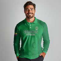 Custom Comoros Football Long Sleeve Polo Shirt Allez Les Coelacantes
