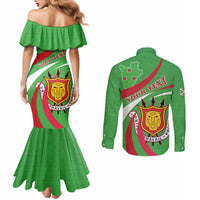 Personalized Burundi Independence Day Couples Matching Mermaid Dress and Long Sleeve Button Shirt Coat Of Arms With Map