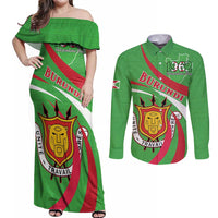 Personalized Burundi Independence Day Couples Matching Off Shoulder Maxi Dress and Long Sleeve Button Shirt Coat Of Arms With Map