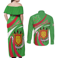 Personalized Burundi Independence Day Couples Matching Off Shoulder Maxi Dress and Long Sleeve Button Shirt Coat Of Arms With Map