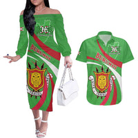 Personalized Burundi Independence Day Couples Matching Off The Shoulder Long Sleeve Dress and Hawaiian Shirt Coat Of Arms With Map