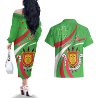 Personalized Burundi Independence Day Couples Matching Off The Shoulder Long Sleeve Dress and Hawaiian Shirt Coat Of Arms With Map