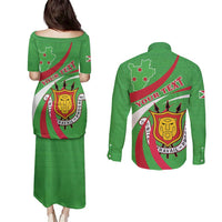Personalized Burundi Independence Day Couples Matching Puletasi and Long Sleeve Button Shirt Coat Of Arms With Map