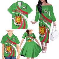 Personalized Burundi Independence Day Family Matching Off The Shoulder Long Sleeve Dress and Hawaiian Shirt Coat Of Arms With Map