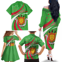 Personalized Burundi Independence Day Family Matching Off The Shoulder Long Sleeve Dress and Hawaiian Shirt Coat Of Arms With Map