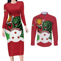 Personalized Burundi Couples Matching Long Sleeve Bodycon Dress and Long Sleeve Button Shirt Lion and Coat Of Arms - Flag Style
