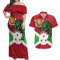 Personalized Burundi Couples Matching Off Shoulder Maxi Dress and Hawaiian Shirt Lion and Coat Of Arms - Flag Style