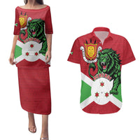 Personalized Burundi Couples Matching Puletasi and Hawaiian Shirt Lion and Coat Of Arms - Flag Style