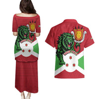 Personalized Burundi Couples Matching Puletasi and Hawaiian Shirt Lion and Coat Of Arms - Flag Style