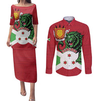 Personalized Burundi Couples Matching Puletasi and Long Sleeve Button Shirt Lion and Coat Of Arms - Flag Style