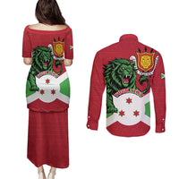 Personalized Burundi Couples Matching Puletasi and Long Sleeve Button Shirt Lion and Coat Of Arms - Flag Style
