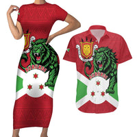 Personalized Burundi Couples Matching Short Sleeve Bodycon Dress and Hawaiian Shirt Lion and Coat Of Arms - Flag Style