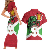 Personalized Burundi Couples Matching Short Sleeve Bodycon Dress and Hawaiian Shirt Lion and Coat Of Arms - Flag Style
