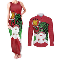 Personalized Burundi Couples Matching Tank Maxi Dress and Long Sleeve Button Shirt Lion and Coat Of Arms - Flag Style